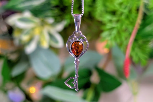 Amber Sterling Silver Key Necklace