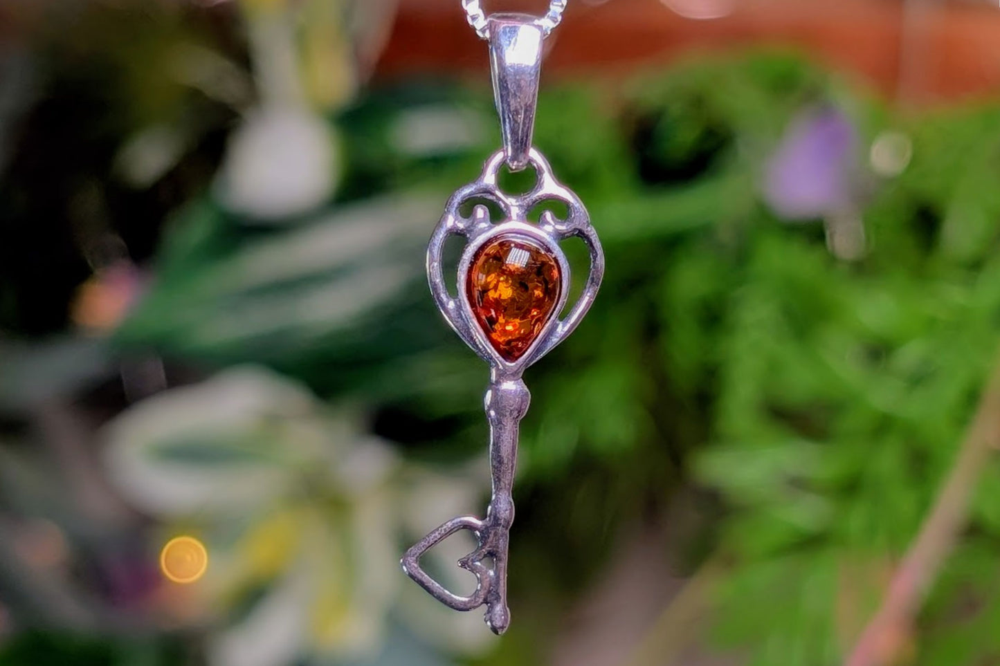 Amber Sterling Silver Key Necklace