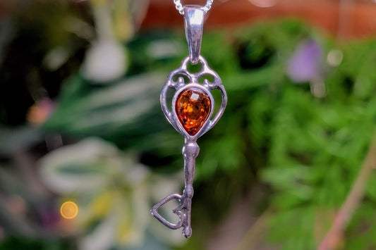 Amber Sterling Silver Key Necklace