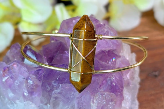 Brass Cuff Bracelet with Tiger Eye