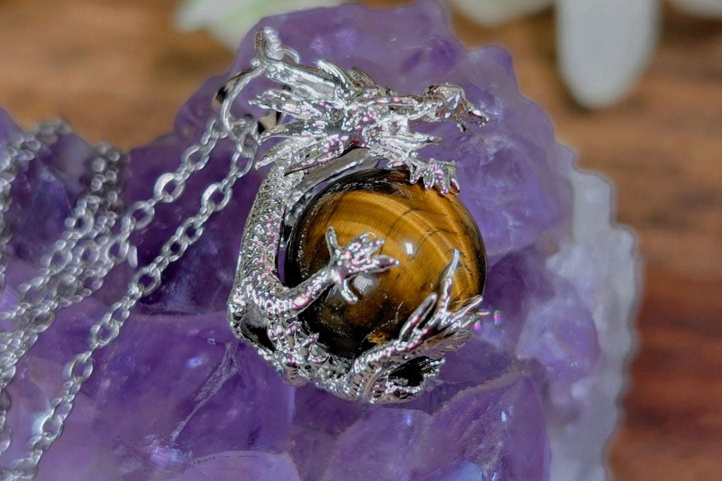 Tiger Eye Dragon Orb Necklace