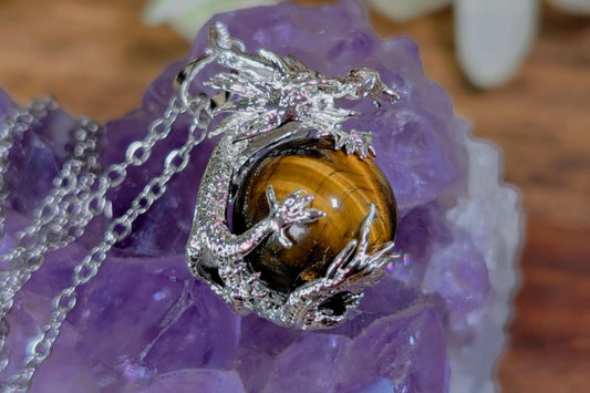 Tiger Eye Dragon Orb Necklace