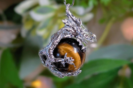 Tiger Eye Dragon Orb Necklace