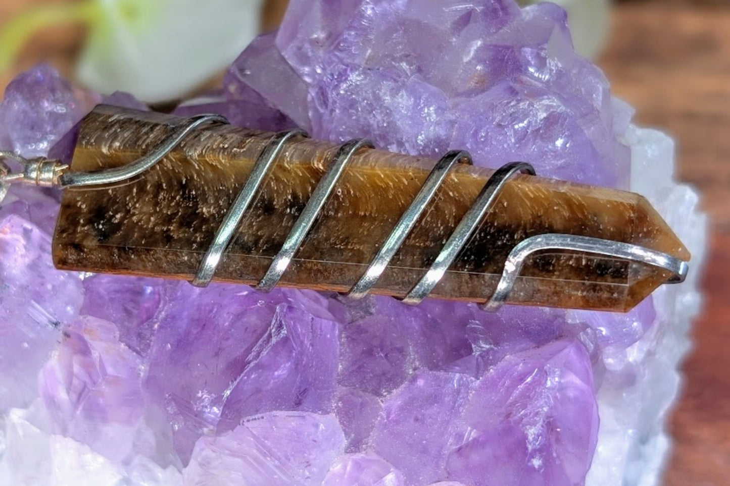 Tiger Eye Flat Point Necklace