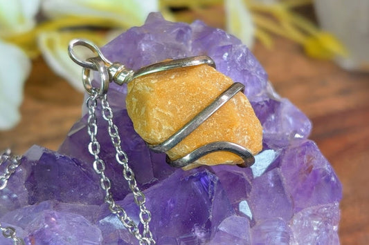 Yellow Aventurine Rough Wire Wrap Necklace