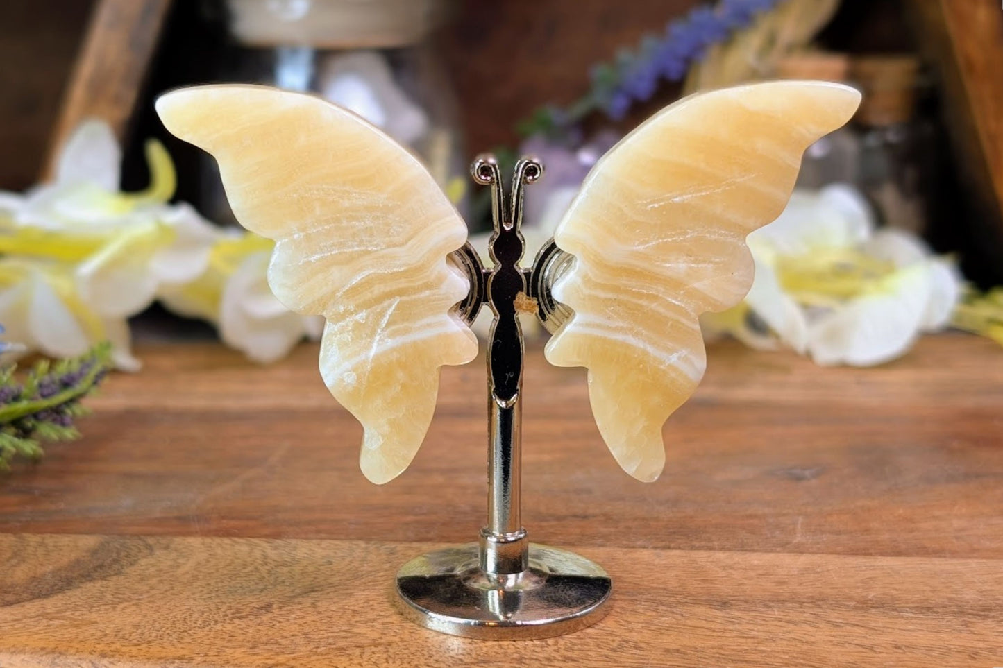 Yellow Calcite Butterfly on Stand