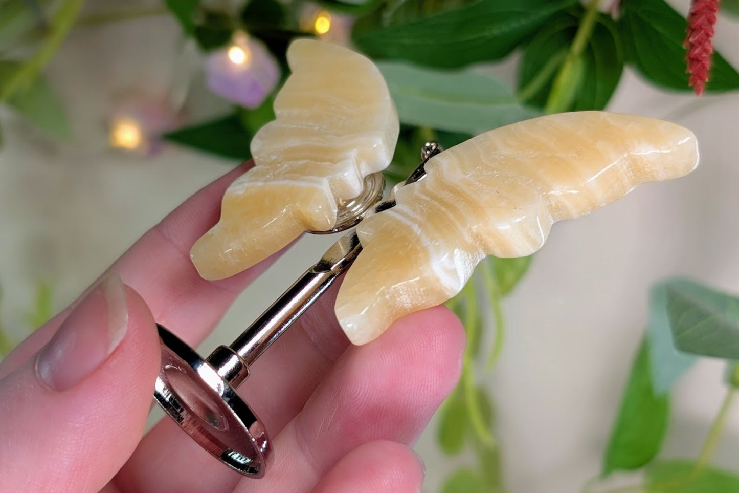 Yellow Calcite Butterfly on Stand