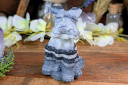 Zebra Calcite Schnauzer Figurine