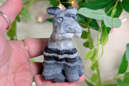 Zebra Calcite Schnauzer Figurine