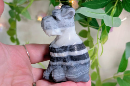 Zebra Calcite Schnauzer Figurine