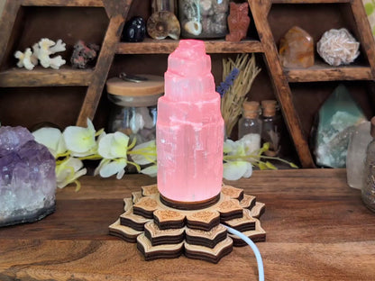 Wooden Engraved Lotus USB Light Base - Color-Cycling