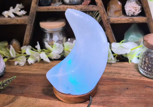 Salt Crescent Moon USB Lamp - Color Cycling