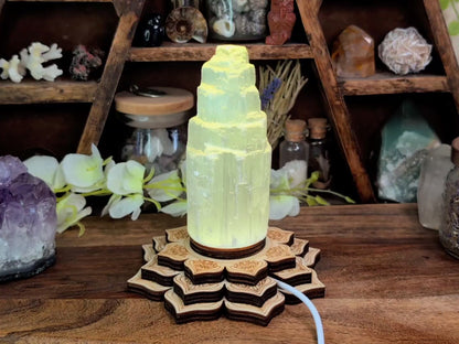 Wooden Engraved Lotus USB Light Base - Color-Cycling