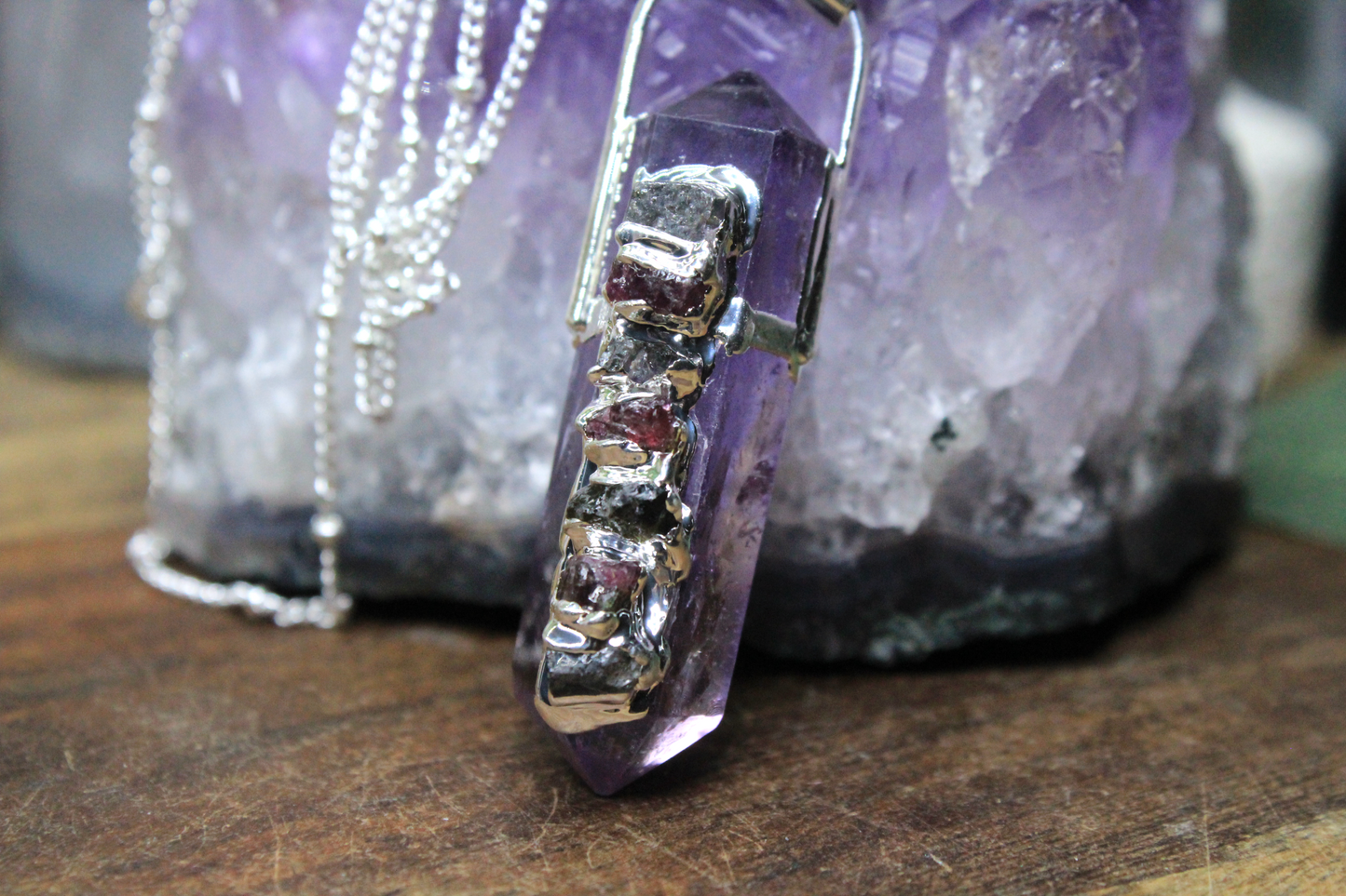Amethyst Point with Tourmaline Necklace