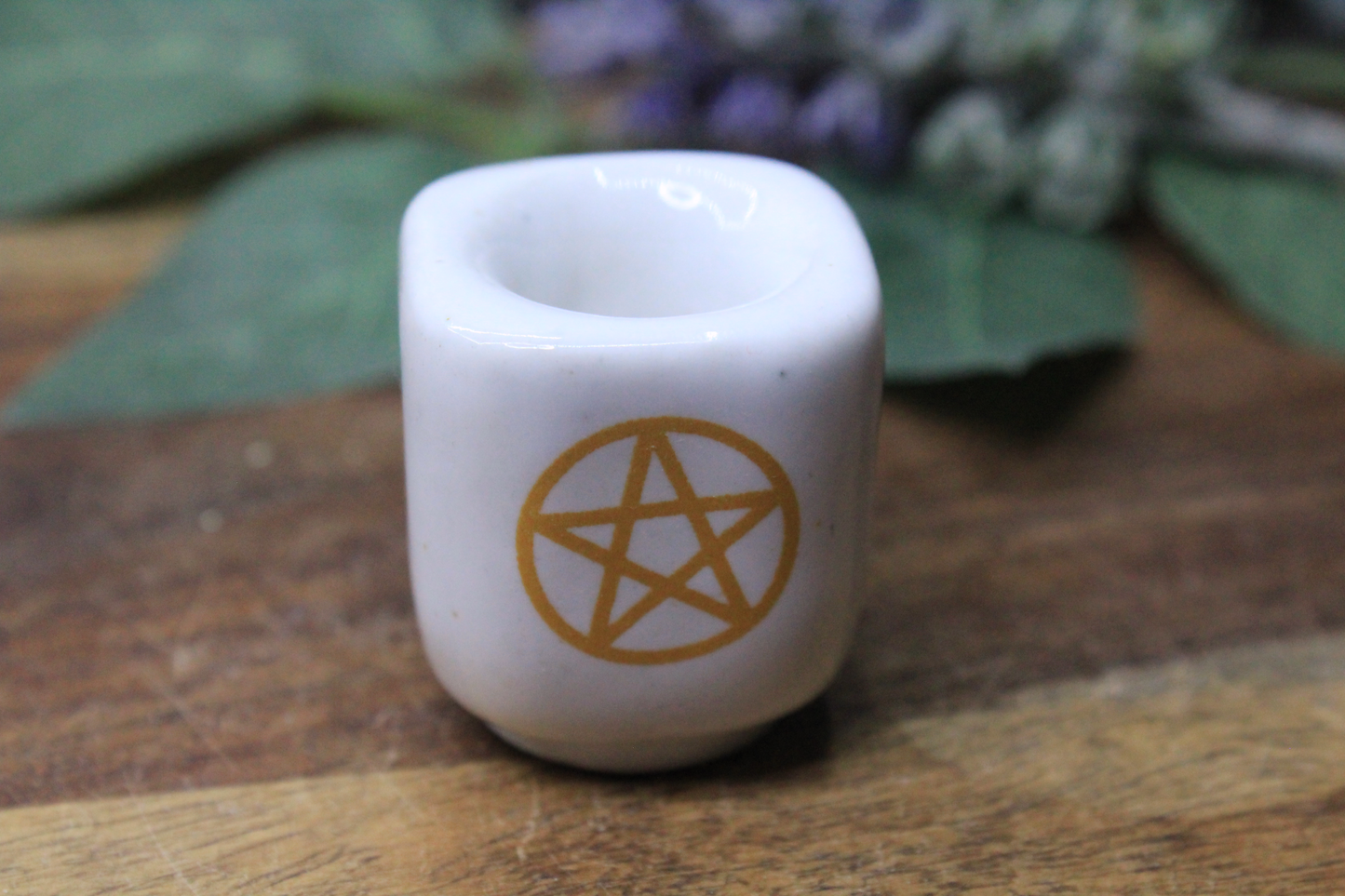 Ceramic Chime Candle Holder - White with Pentacle