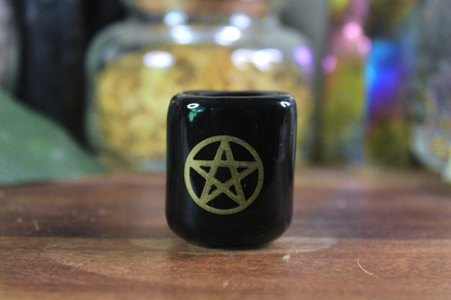 Ceramic Chime Candle Holder - Black with Pentacle