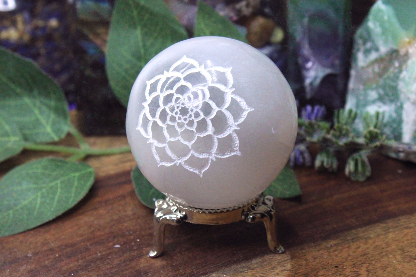 Selenite Lotus Sphere 2"
