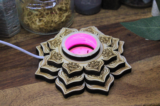 Wooden Engraved Lotus USB Light Base - Color-Cycling