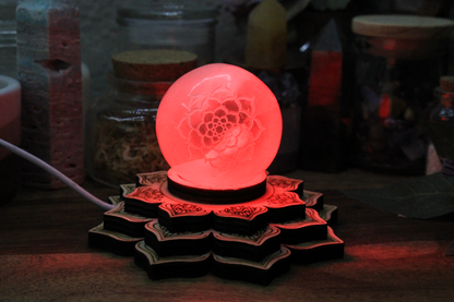 Wooden Engraved Lotus USB Light Base - Color-Cycling