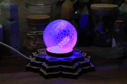 Wooden Engraved Lotus USB Light Base - Color-Cycling